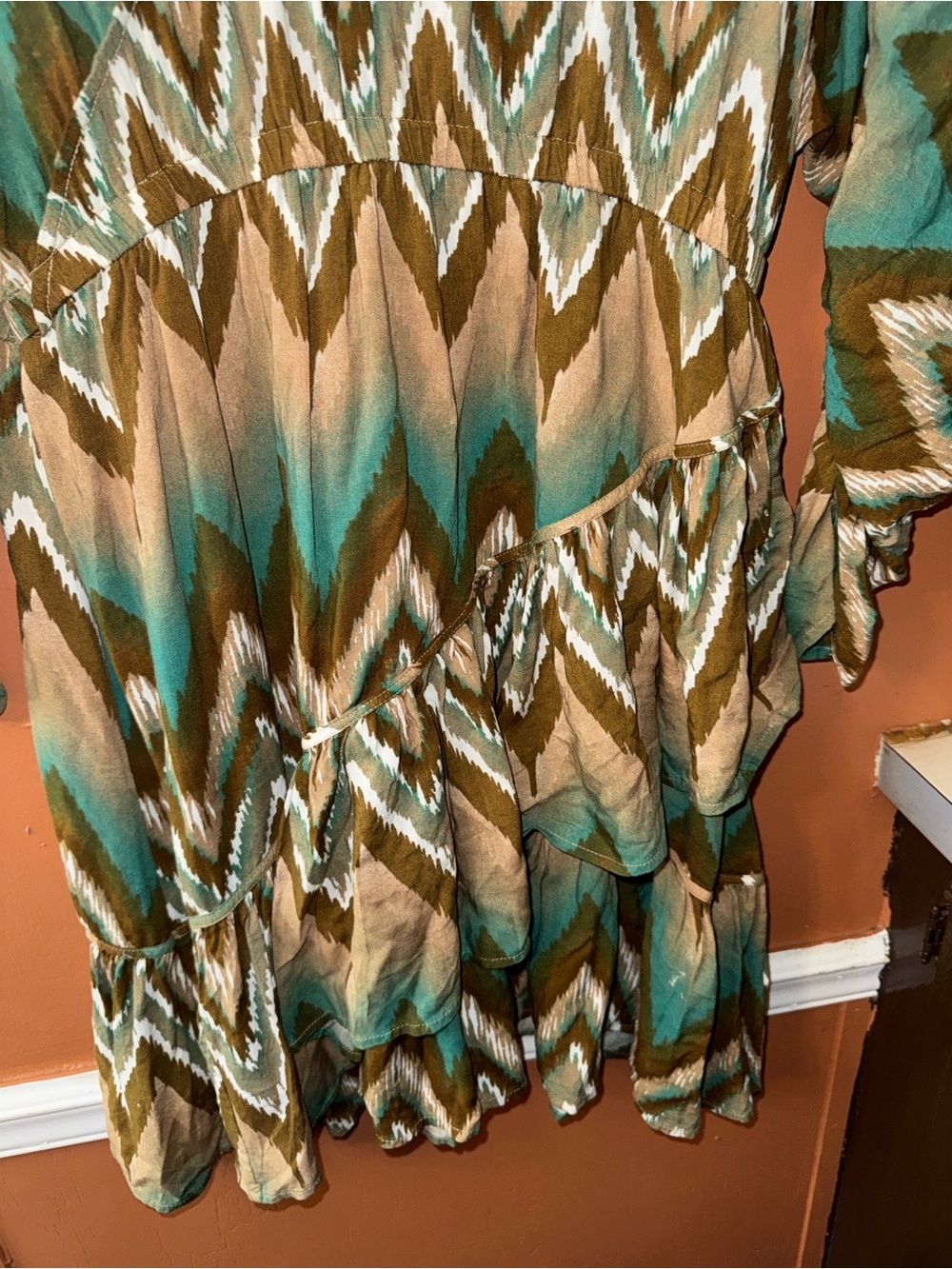Ariat Chevron Mini Dress in Teal and Tan - Picture 7 of 12